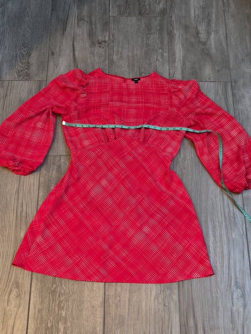 Express Red Plaid Puff-Sleeve Fit & Flare Dress